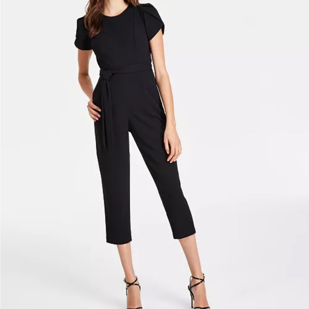 Calvin Klein Black Cropped Jumpsuit with Tapered Legs